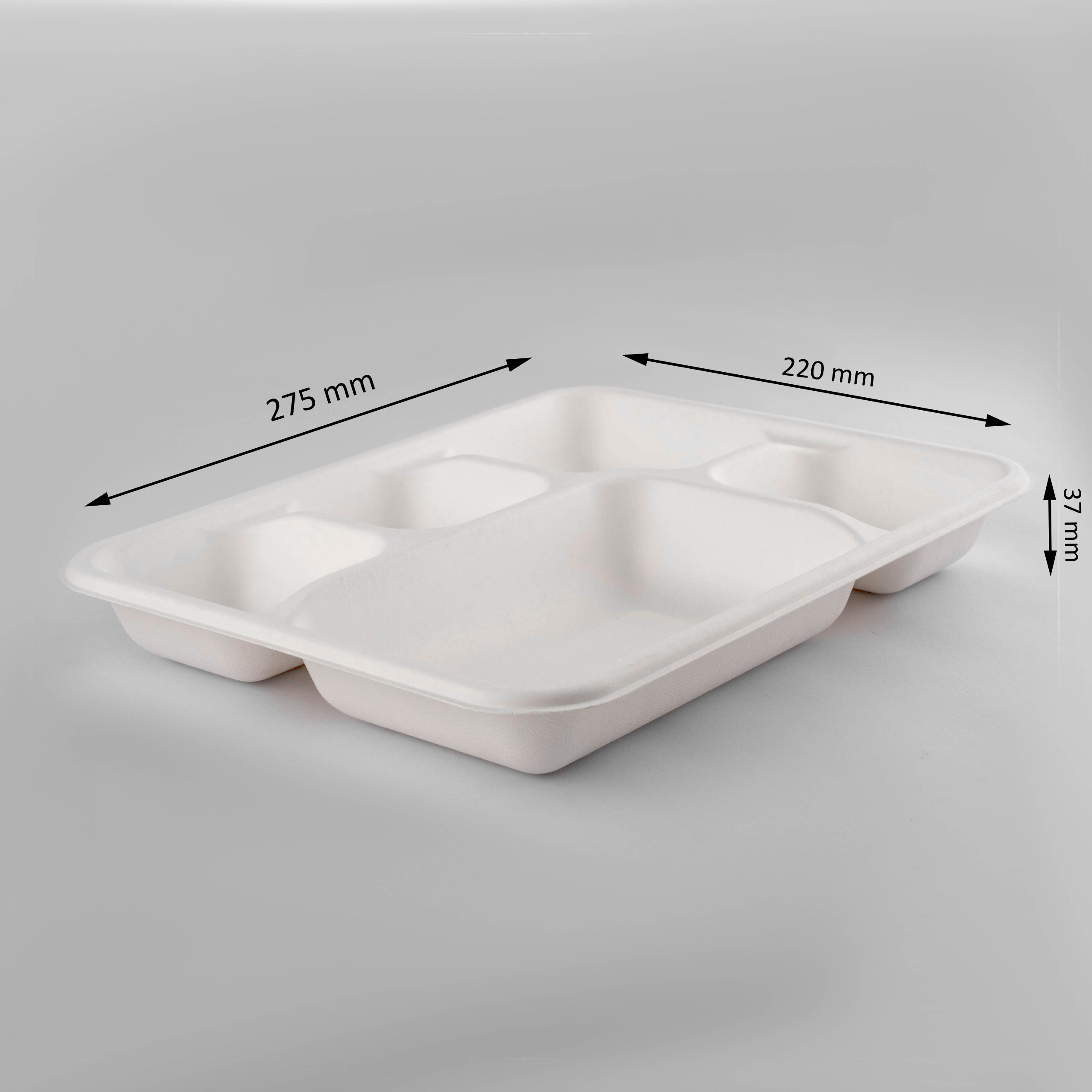 Ecofriendly | White Bagasse Meal Tray | 5 CP | Rectangle | Pack Of 50