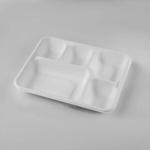 5 Compartment Bagasse Meal Tray With Lid – Vegware