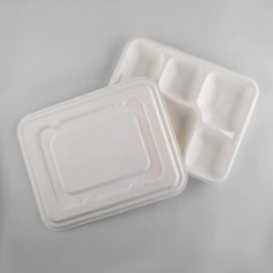 5 Compartment Bagasse Meal Tray With Lid – Vegware