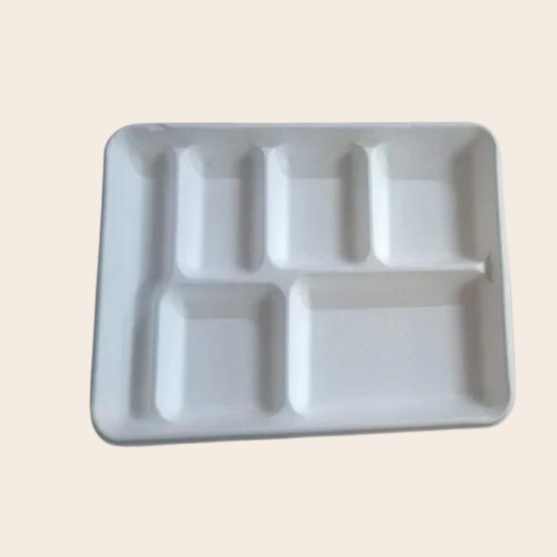 5 Compartment Bagasse Meal Tray With Lid – Vegware
